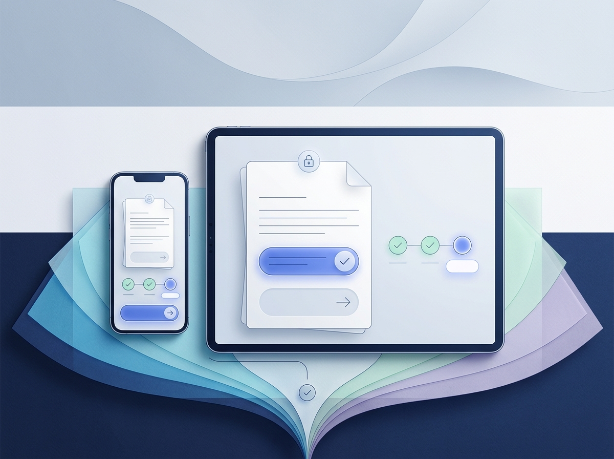 A simplified signing experience shown consistently on a tablet and phone